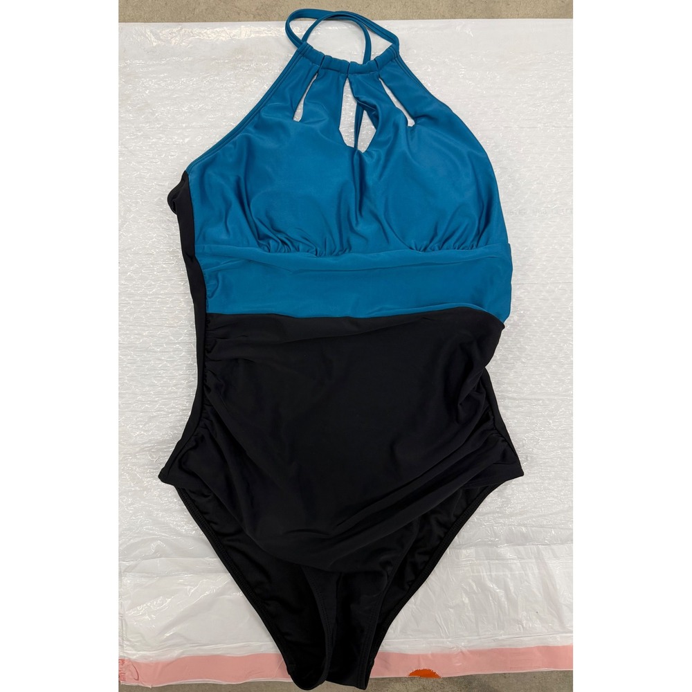 Cupshe Teal Black Colorblock Halter Keyhole One Piece Swimsuit NWT Size M